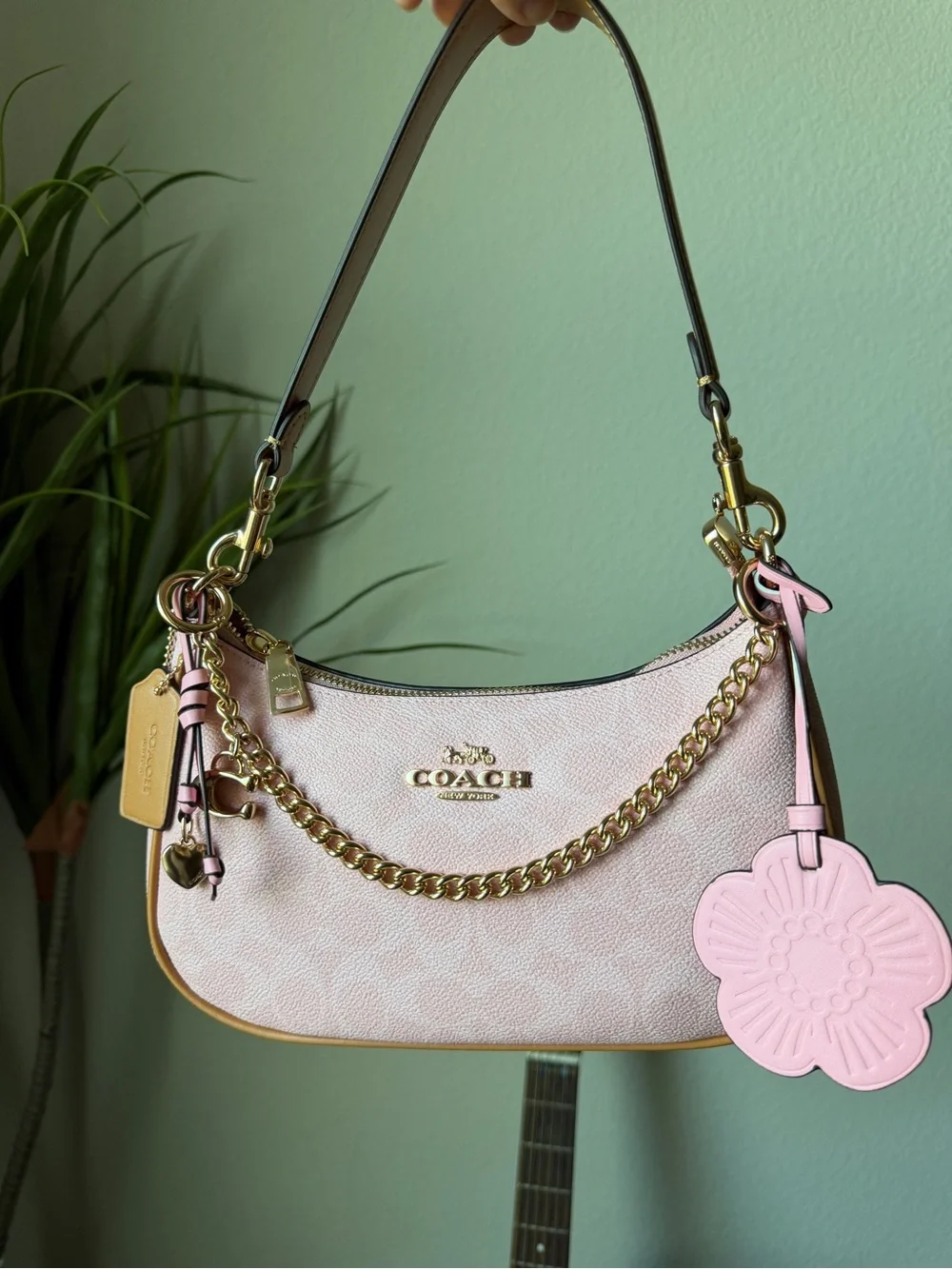 Coach Pink Powder Charms Shoulder Bag with Gold Chain